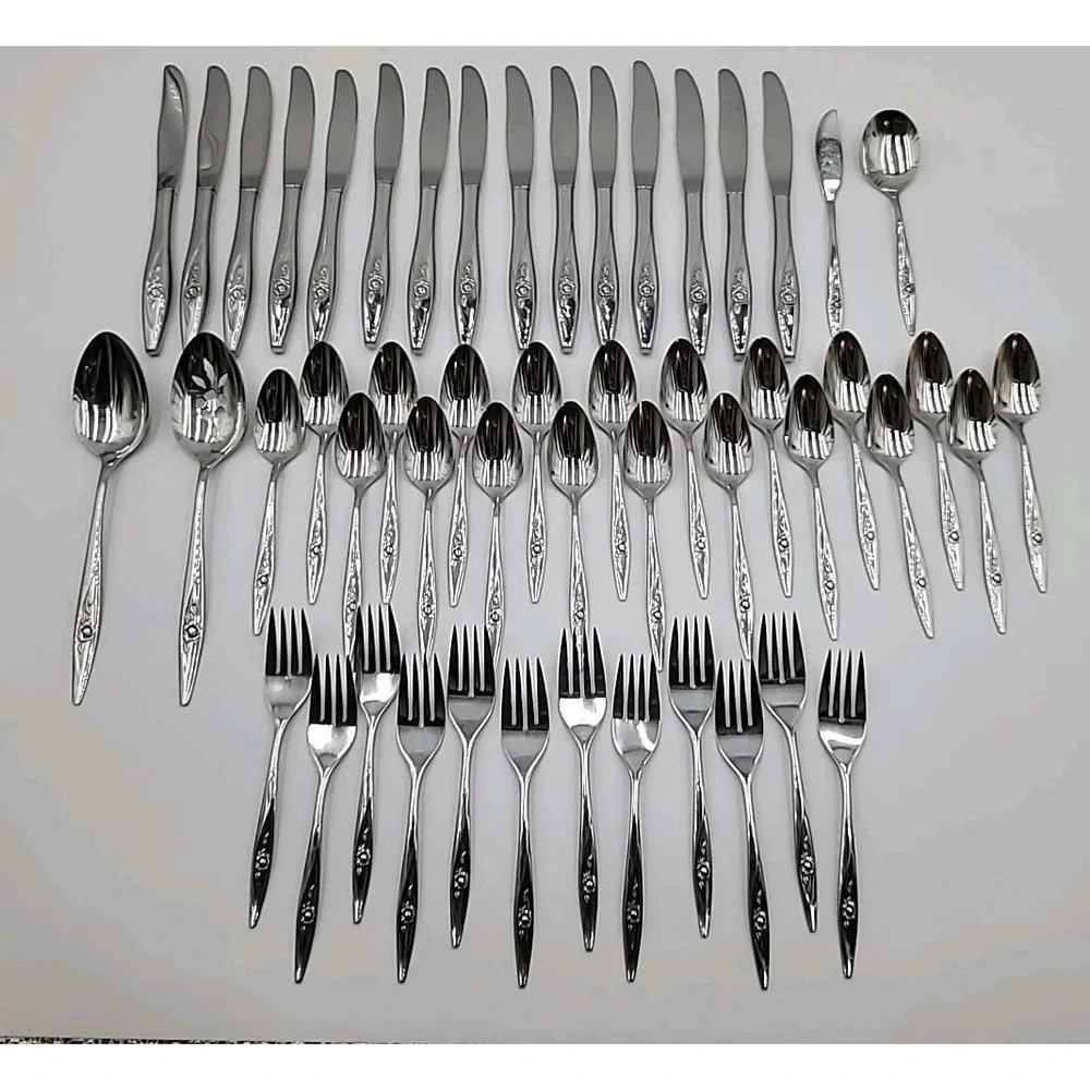 51pc Oneida Oneidacraft Stainless Flatware Deluxe‎ Lasting Rose Floral Shiny
